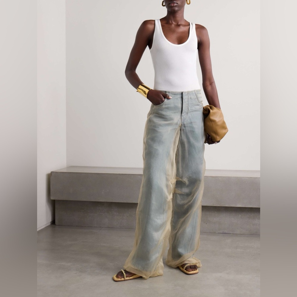 Christopher Esber Wide-Leg Denim Jeans with Silk Parchment Overlay
